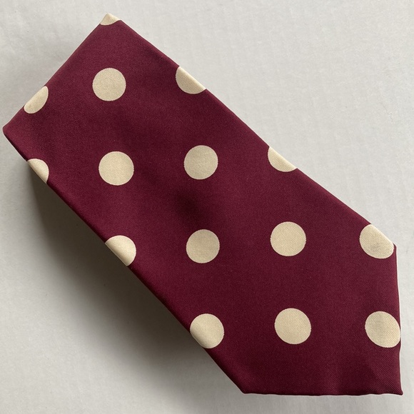 Vintage Mario Valentino Burgundy w/ Cream Polka Dot Mens Silk Tie - Picture 2 of 6